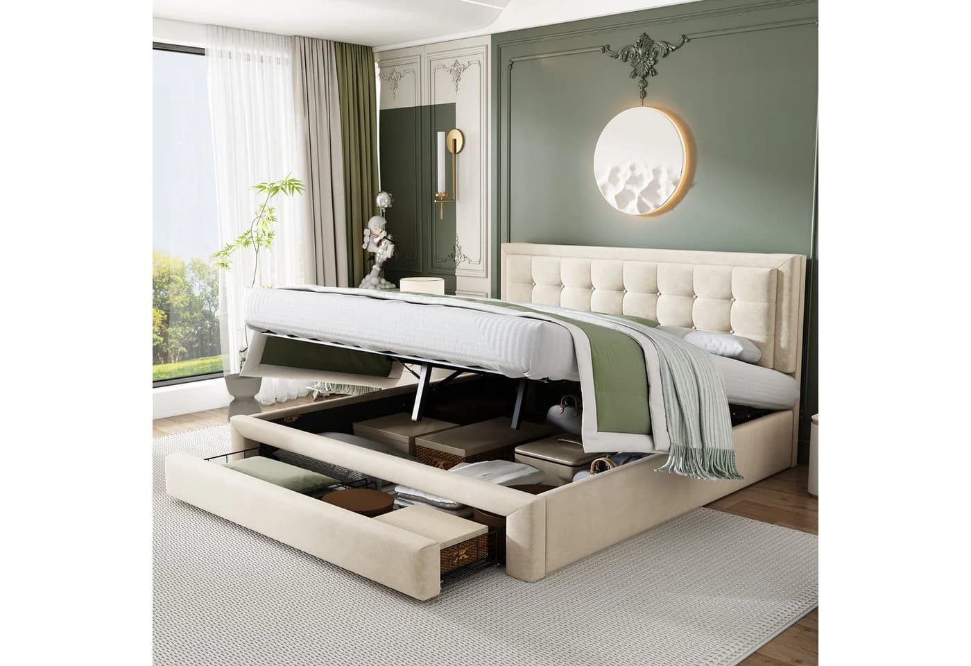 STILVORA Polsterbett 160x200 mit Stauraum Beige