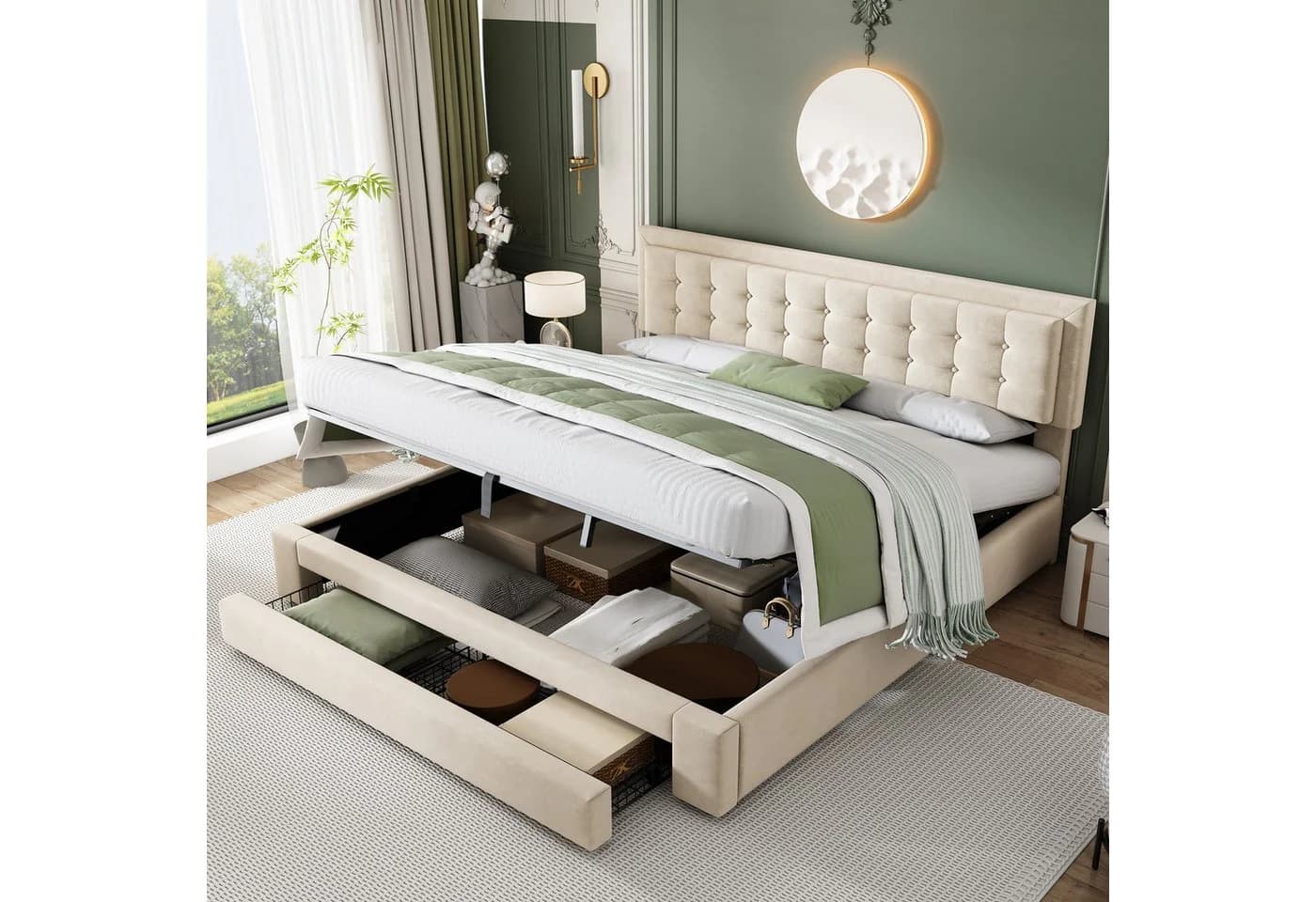 STILVORA Polsterbett 160x200 mit Stauraum Beige - Bild 2
