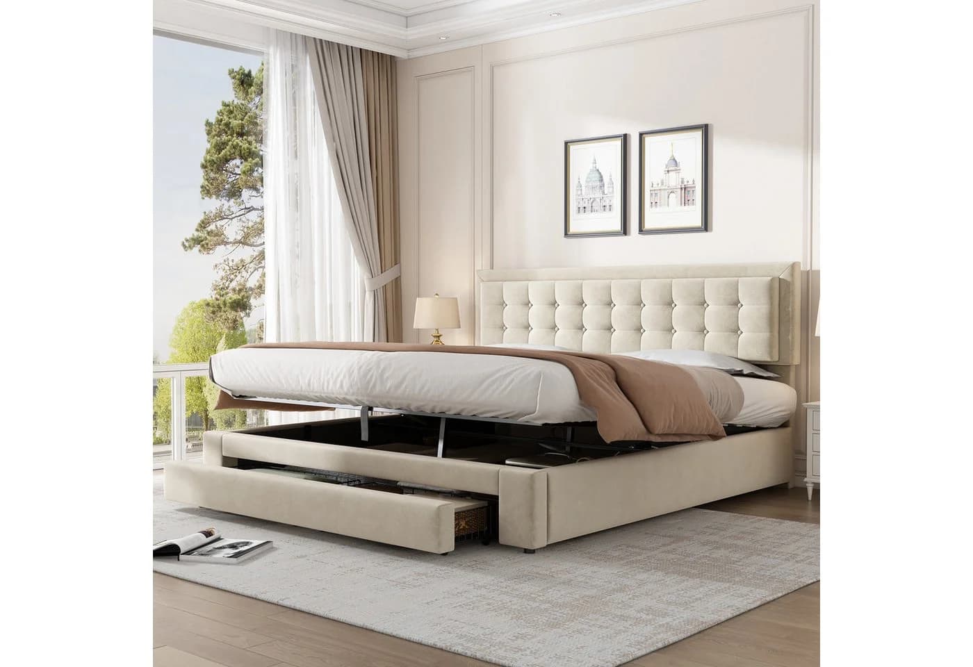 STILVORA Polsterbett 160x200 mit Stauraum Beige - Bild 5