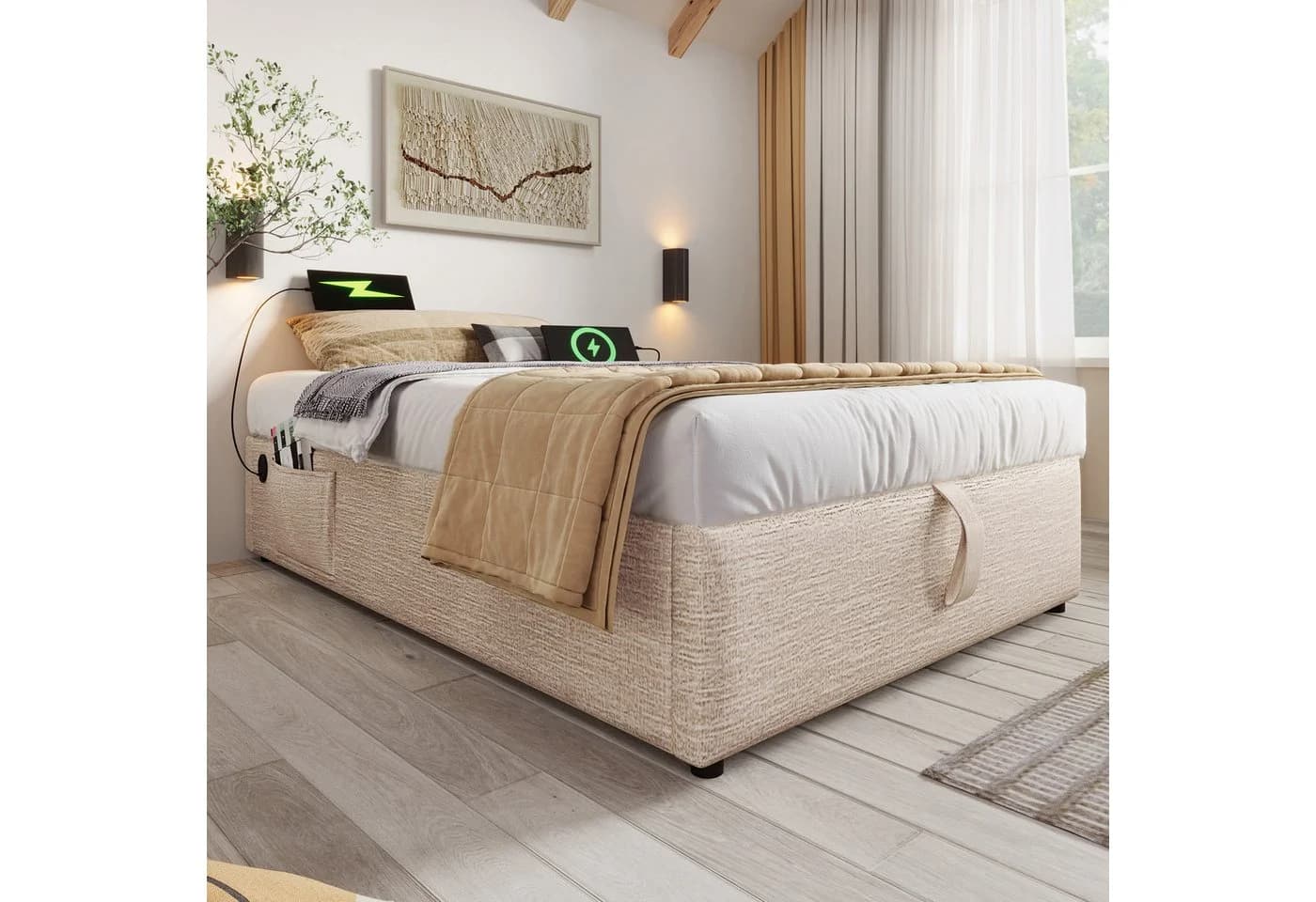 REDOM Polsterbett 90x200 cm mit Bettkasten, USB-Anschluss & Lattenrost - Bild 4