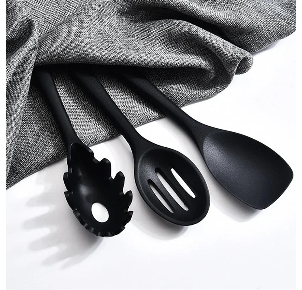 OKWISH Kochbesteck-Set 10-tlg. Silikon Schwarz Spülmaschinengeeignet