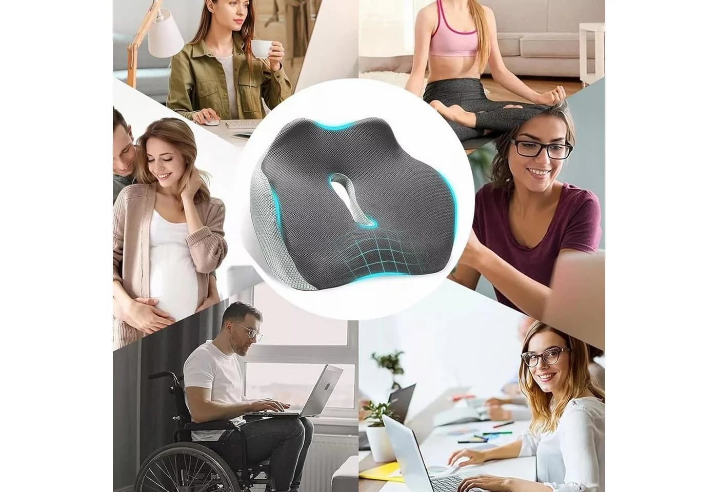 OKWISH Ergonomisches 3D Sitzkissen Orthopädisch Grau Memory-Schaum