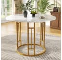 MODFU Esstisch Rund 80 cm Marmoroptik Gold Metall Bild 1