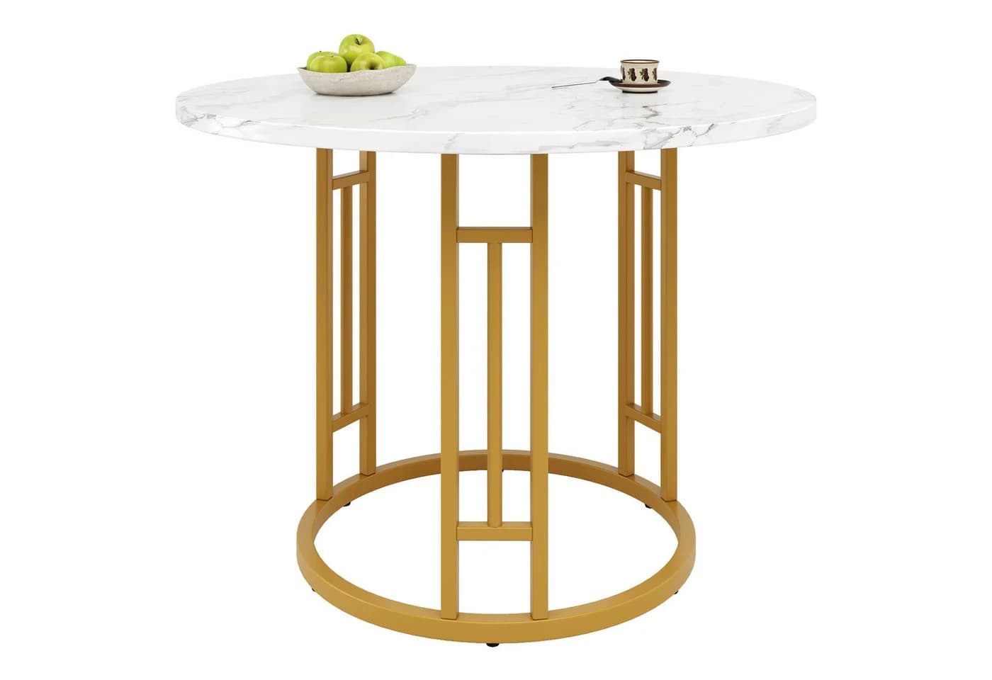 MODFU Esstisch Rund 80 cm Marmoroptik Gold Metall - Bild 2