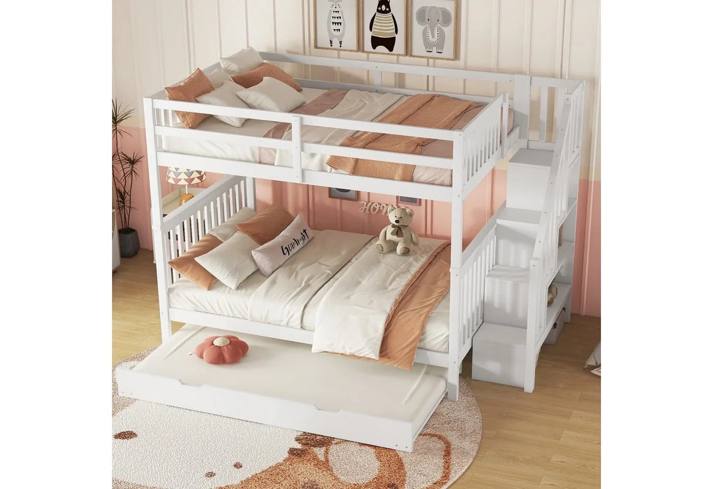 STILVORA Etagenbett 140x200 mit Stauraum und Ausziehbett Weiß
