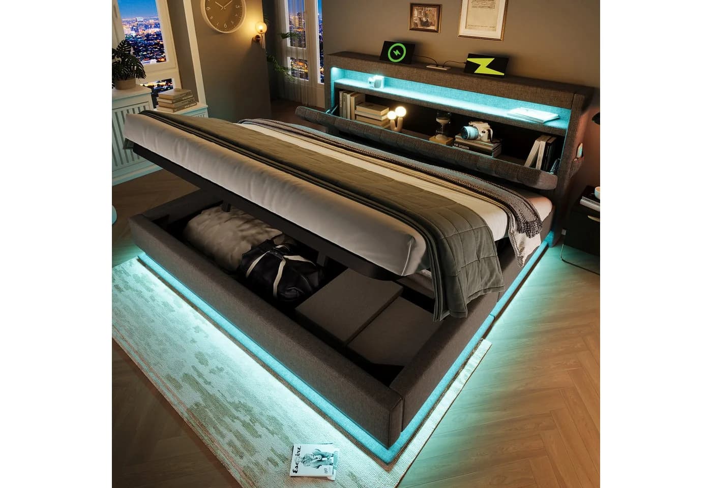 REDOM Polsterbett 140x200 cm LED-Beleuchtung USB Typ-C