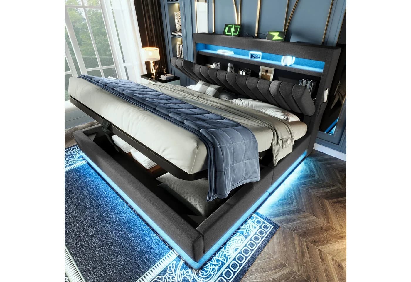 REDOM Polsterbett 140x200 cm LED-Beleuchtung USB Typ-C - Bild 2