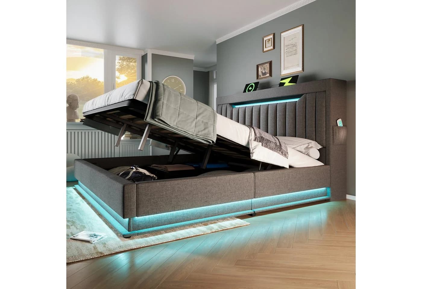 REDOM Polsterbett 140x200 cm LED-Beleuchtung USB Typ-C - Bild 3