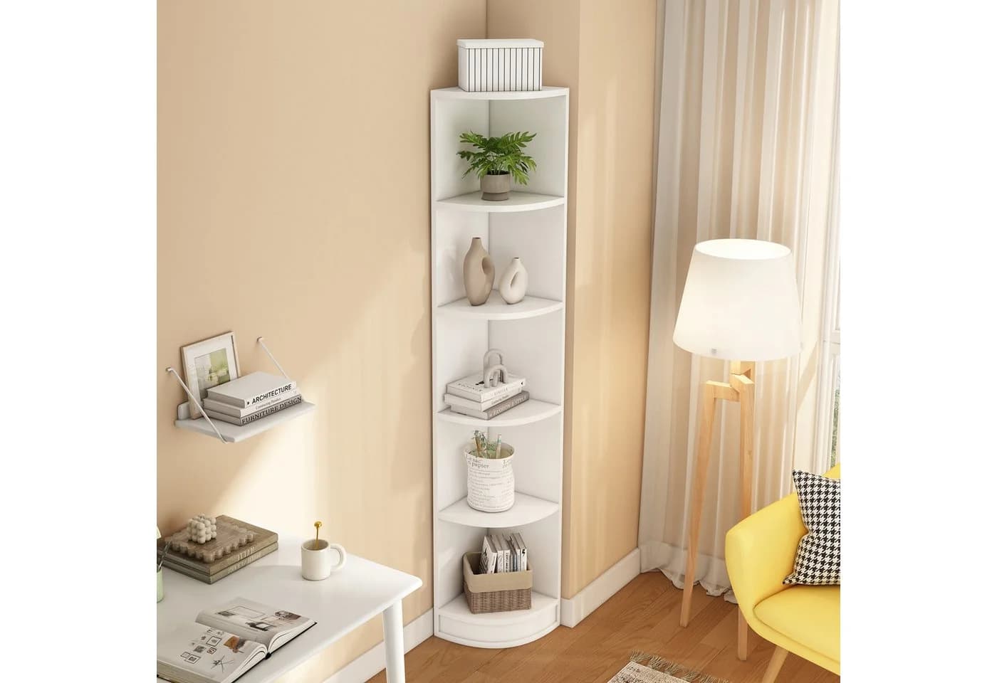REDOM Eckbücherregal Weiß 5-stöckig