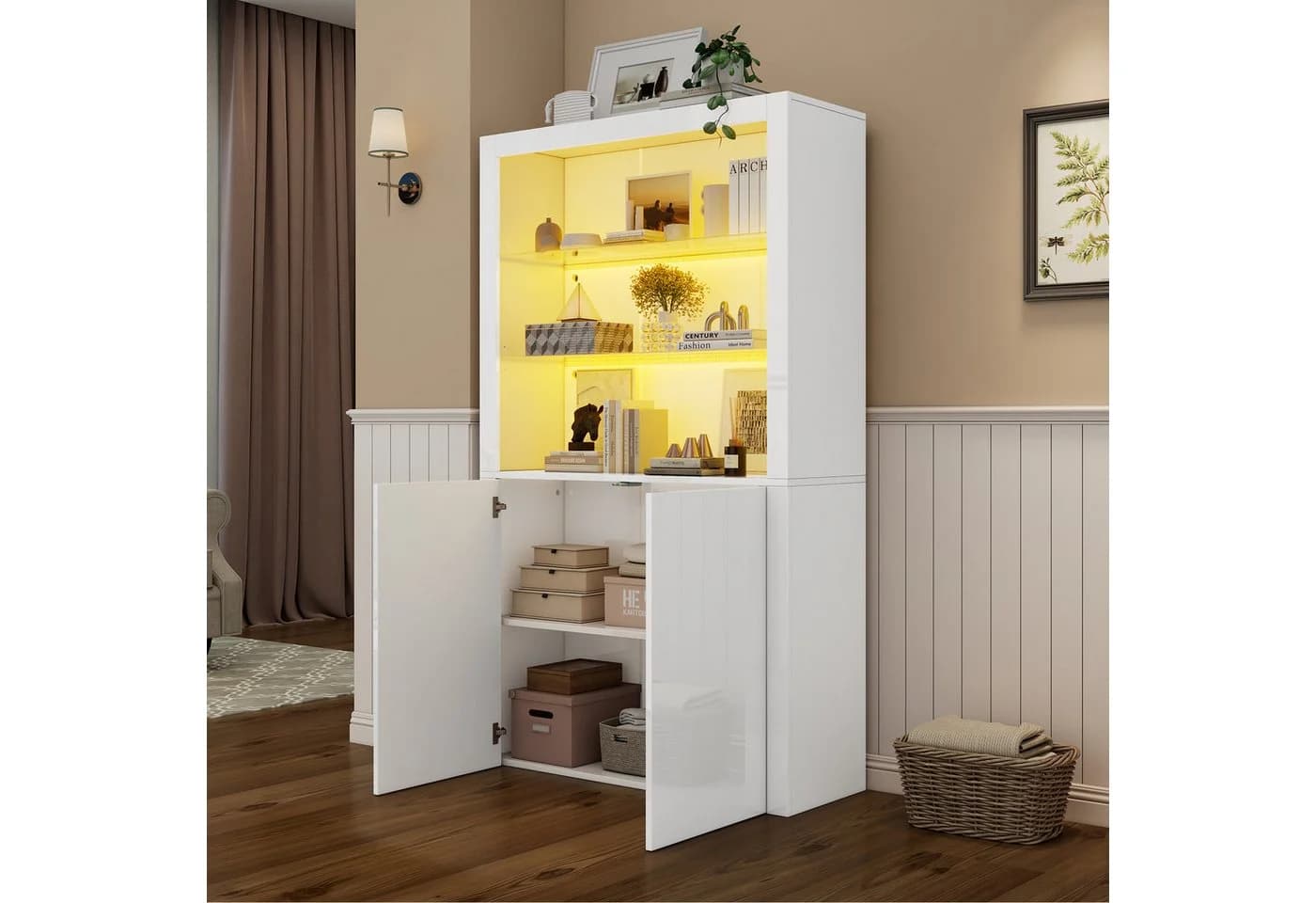 OKWISH Vitrine Hochglanz-Aufbewahrungsschrank LED-Beleuchtung - Bild 3