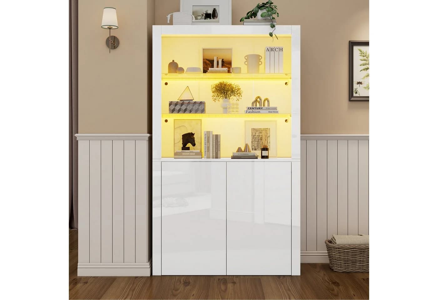 OKWISH Vitrine Hochglanz-Aufbewahrungsschrank LED-Beleuchtung - Bild 4