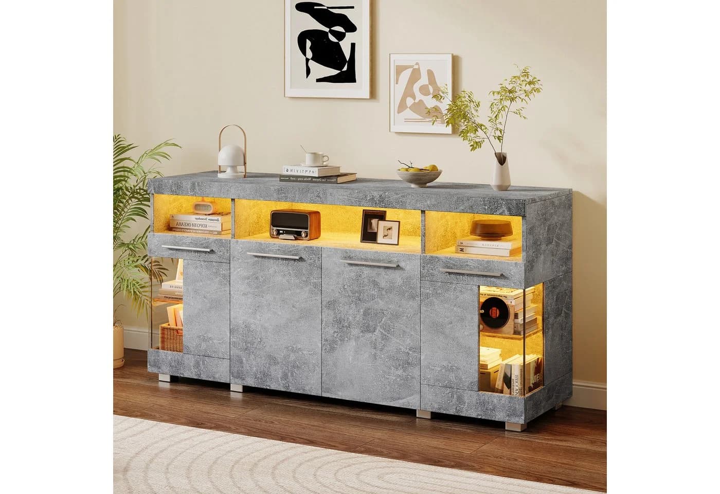 OKWISH Sideboard Seitenschrank mit LED Licht