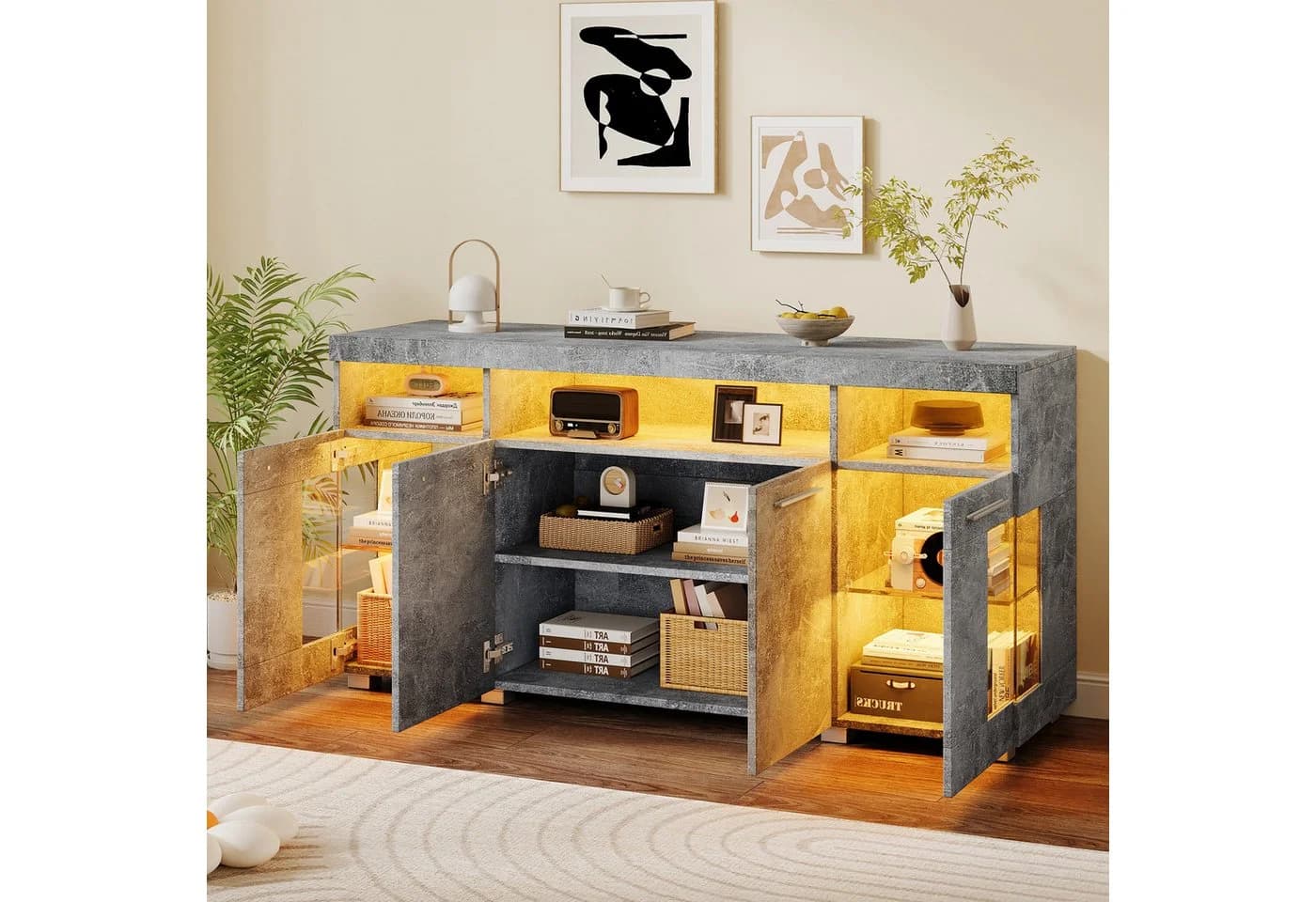 OKWISH Sideboard Seitenschrank mit LED Licht - Bild 2