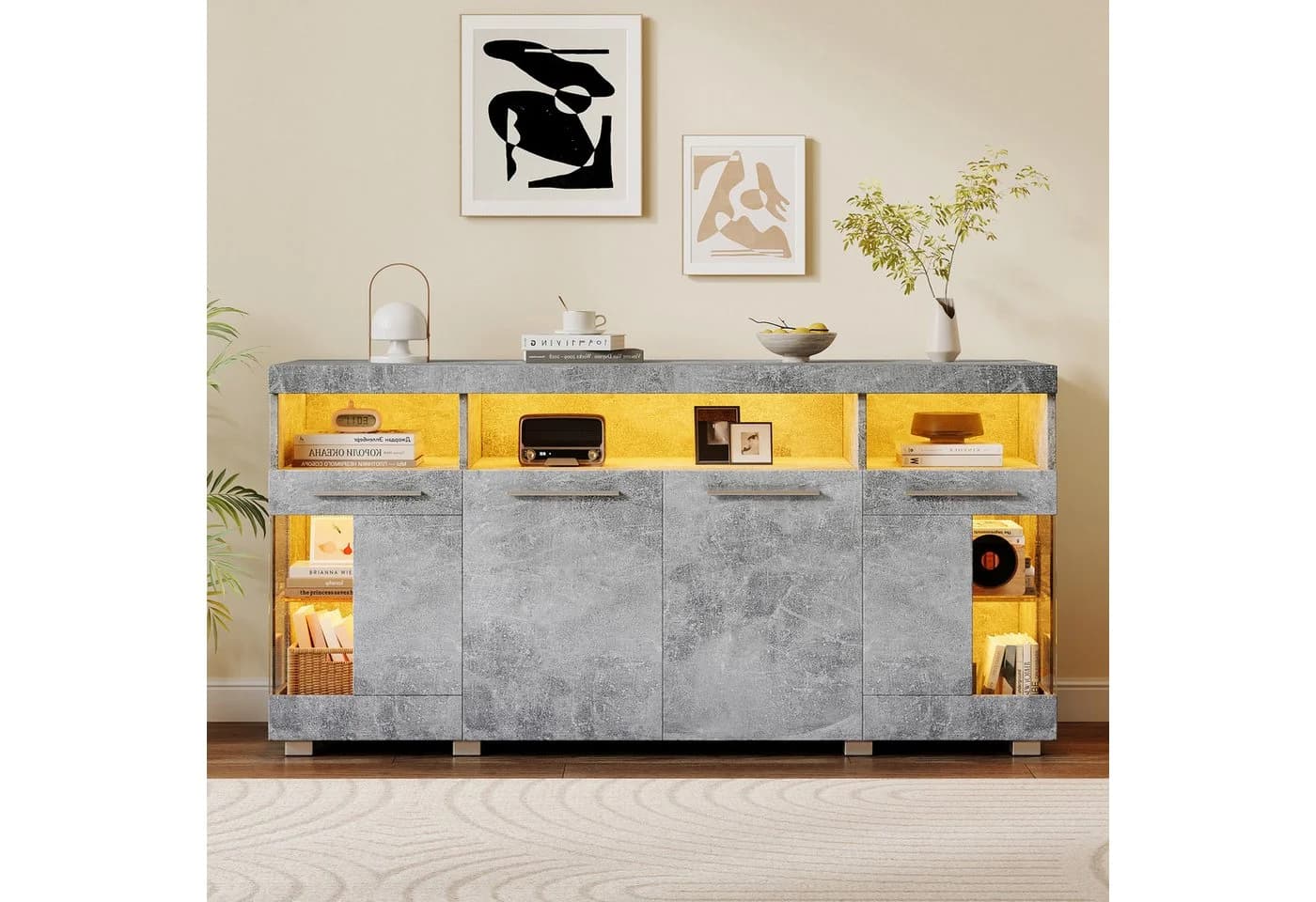 OKWISH Sideboard Seitenschrank mit LED Licht - Bild 3