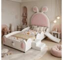 REDOM Kinderbett Polsterbett Hasen-Design Rosa Bild 1