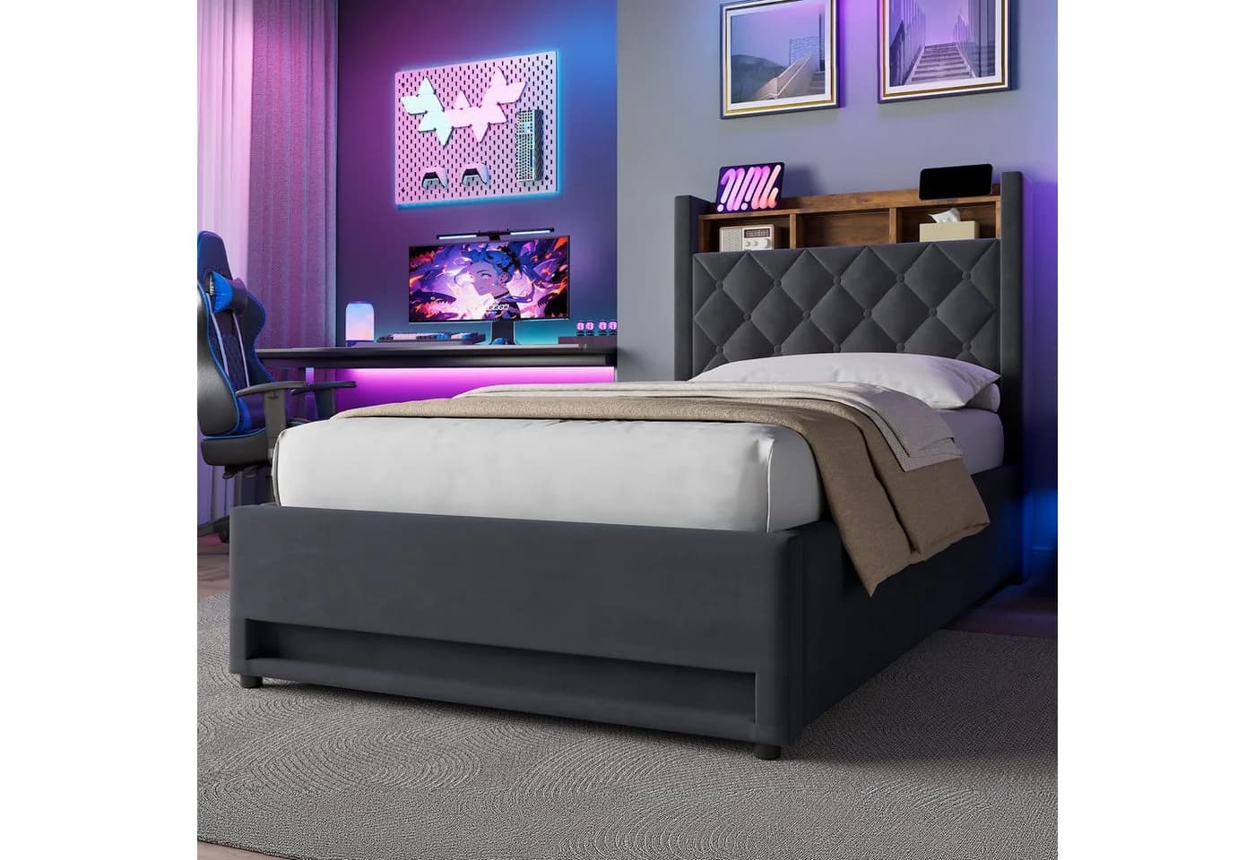 HAUSS SPOLE Polsterbett Grau mit LED und USB