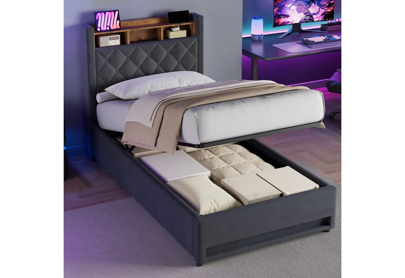 HAUSS SPOLE Polsterbett Grau mit LED und USB - Bild 2