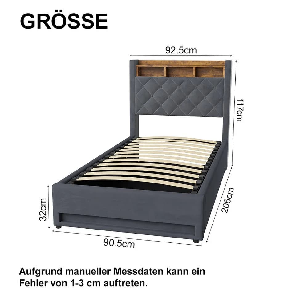 HAUSS SPOLE Polsterbett Grau mit LED und USB - Bild 3