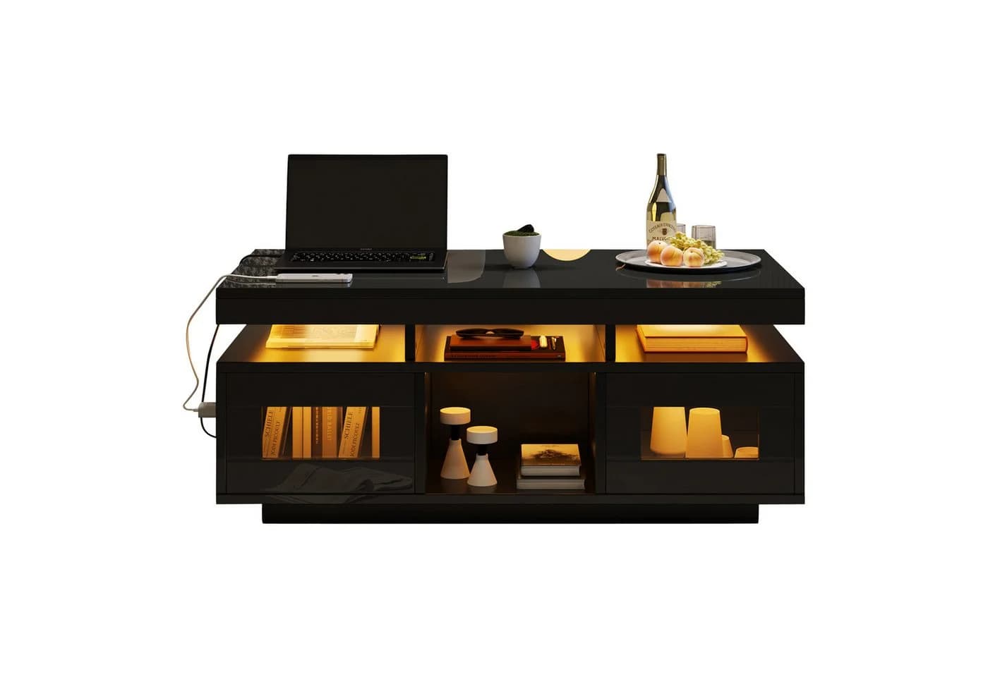 OKWISH Couchtisch Hochglanz-Sofatisch mit LED-Beleuchtung - Bild 2