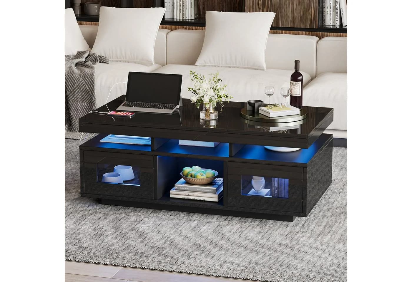 OKWISH Couchtisch Hochglanz-Sofatisch mit LED-Beleuchtung - Bild 3