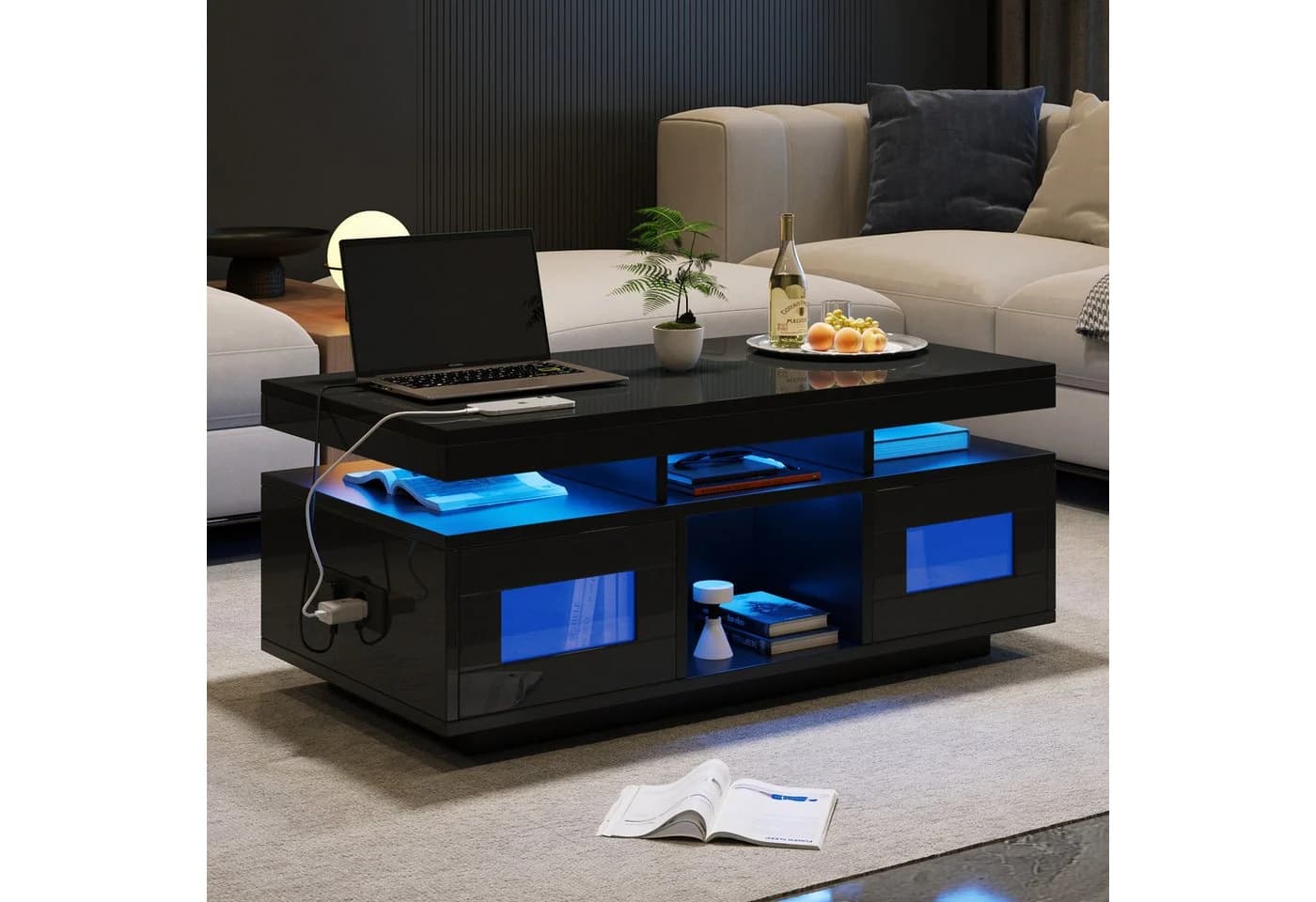 OKWISH Couchtisch Hochglanz-Sofatisch mit LED-Beleuchtung - Bild 4