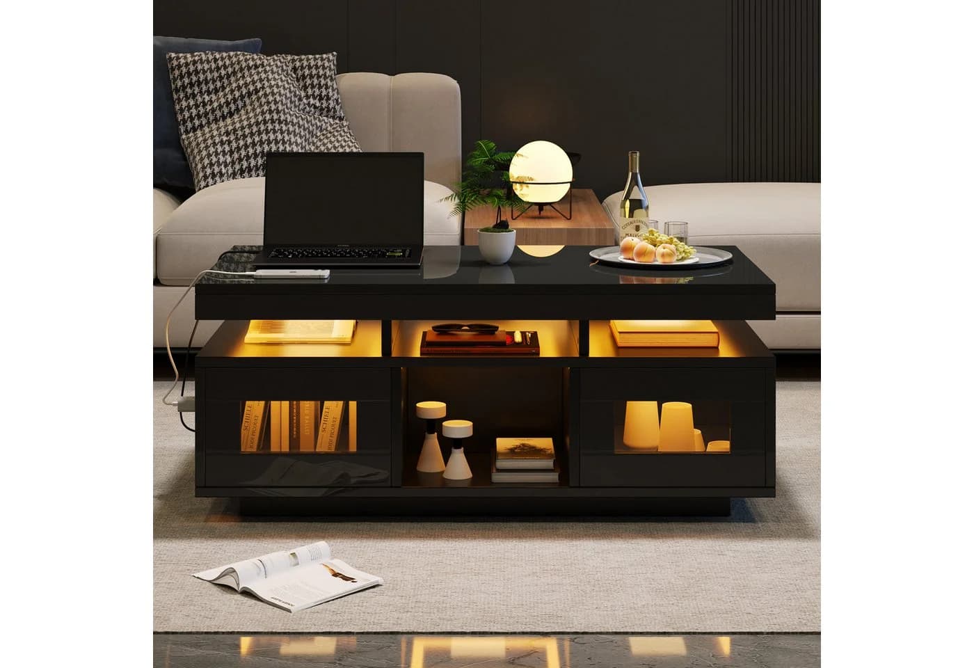 OKWISH Couchtisch Hochglanz-Sofatisch mit LED-Beleuchtung - Bild 5