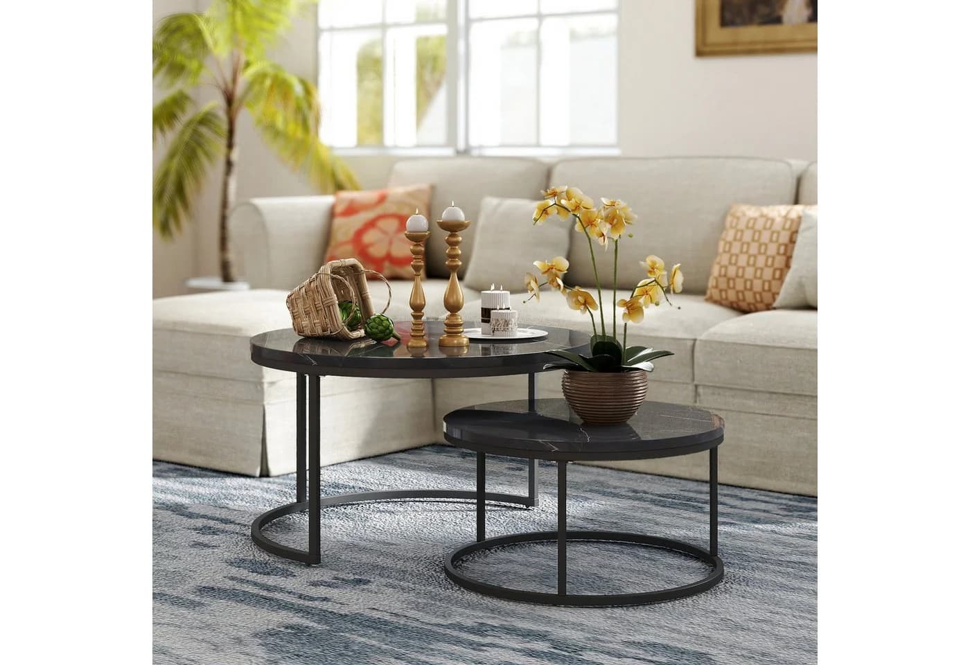 HAUSS SPOLE Couchtisch 2er-Set Stapelbar Schwarz Metall MDF - Bild 2