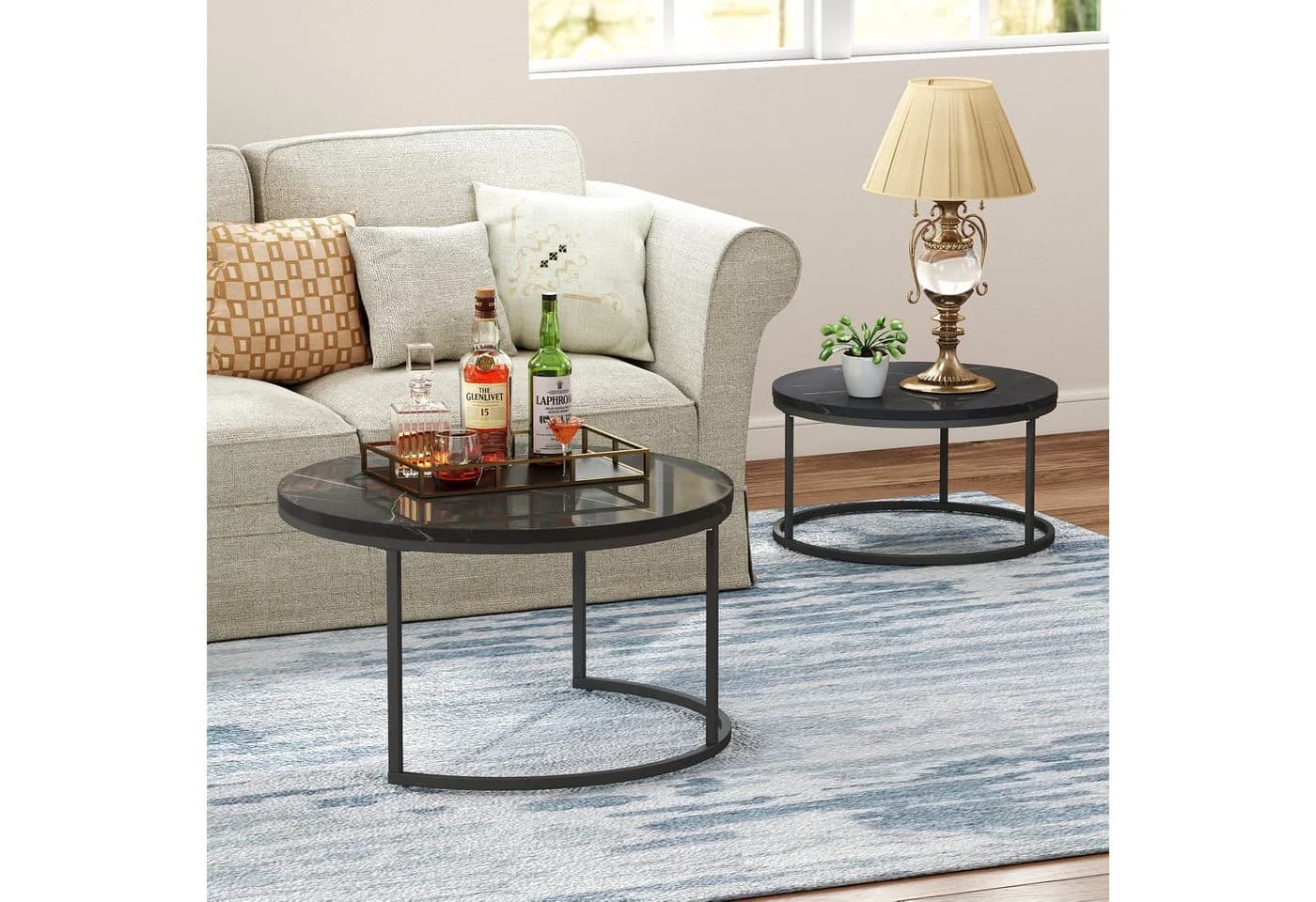 HAUSS SPOLE Couchtisch 2er-Set Stapelbar Schwarz Metall MDF - Bild 3
