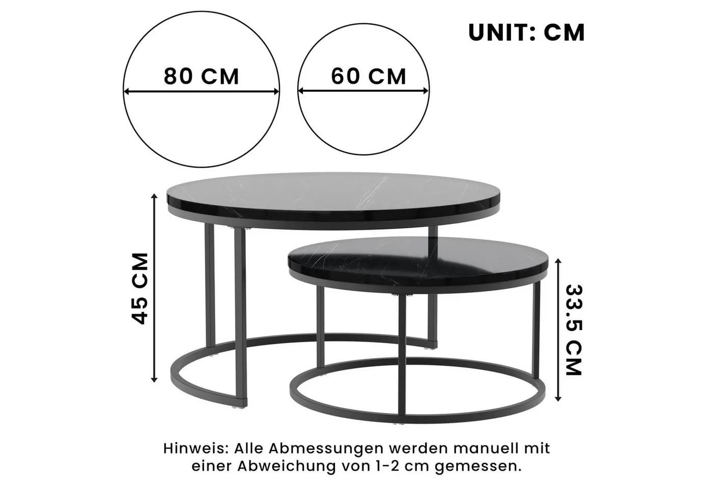 HAUSS SPOLE Couchtisch 2er-Set Stapelbar Schwarz Metall MDF - Bild 4