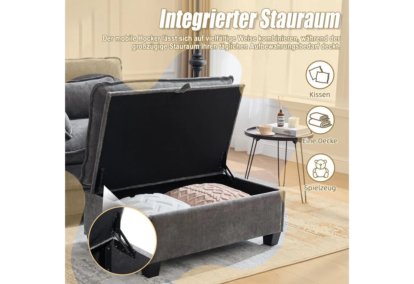MODFU Loungesessel Chenille Grau mit Hocker & Stauraum - Bild 3