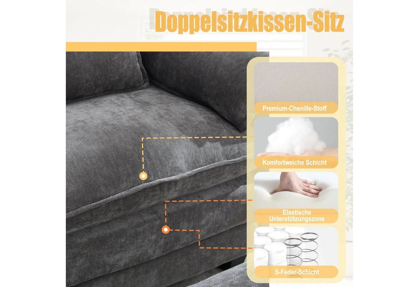 MODFU Loungesessel Chenille Grau mit Hocker & Stauraum - Bild 5