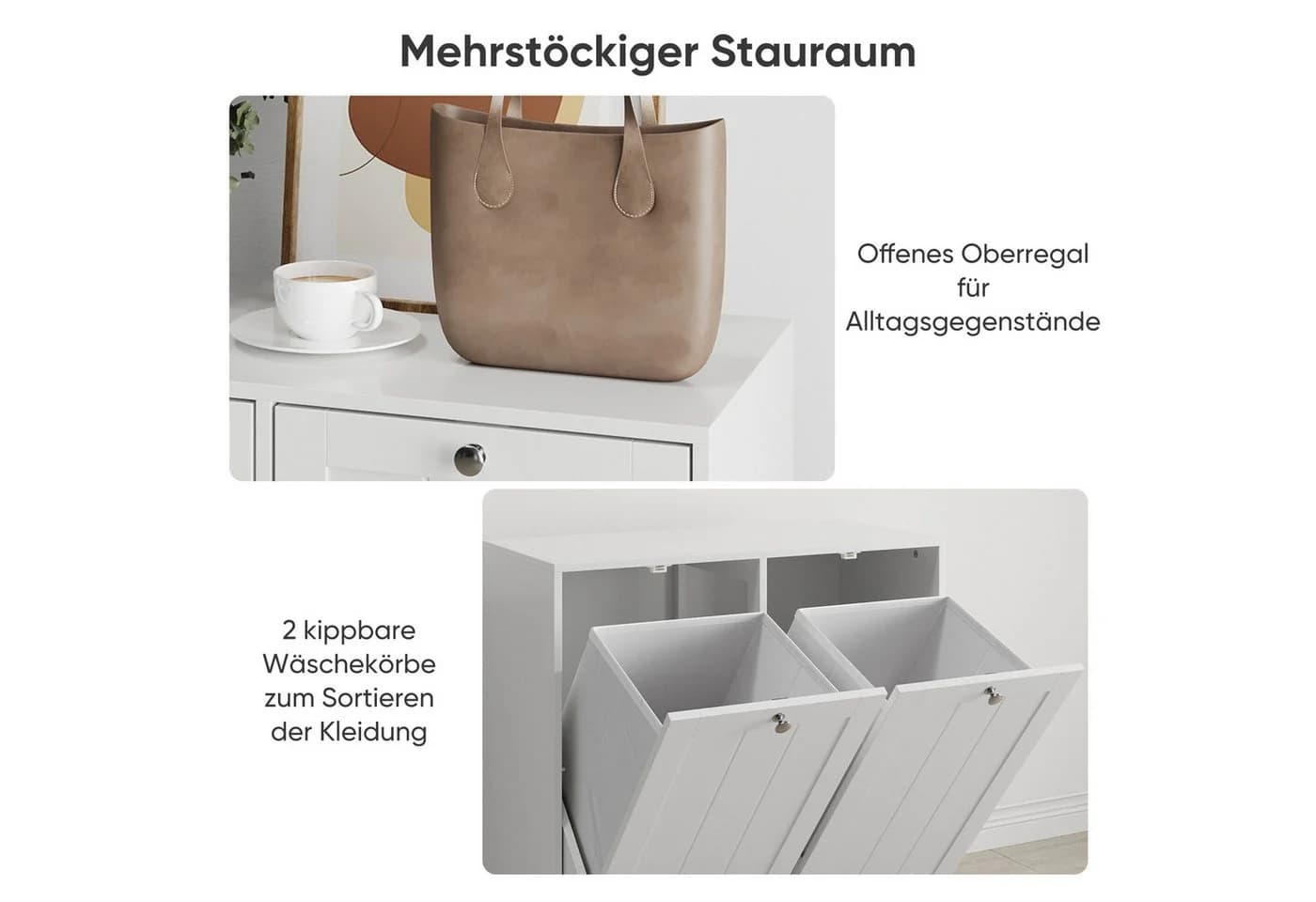 MODFU Wäschekorb Badezimmer Aufbewahrungsschrank mit 2 Stoffkörben - Bild 3