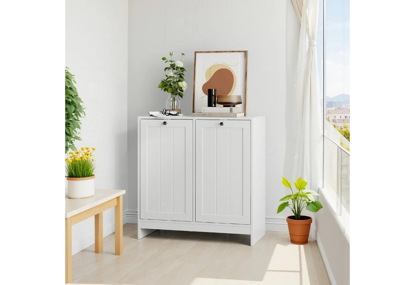 MODFU Wäschekorb Badezimmer Aufbewahrungsschrank mit 2 Stoffkörben - Bild 5