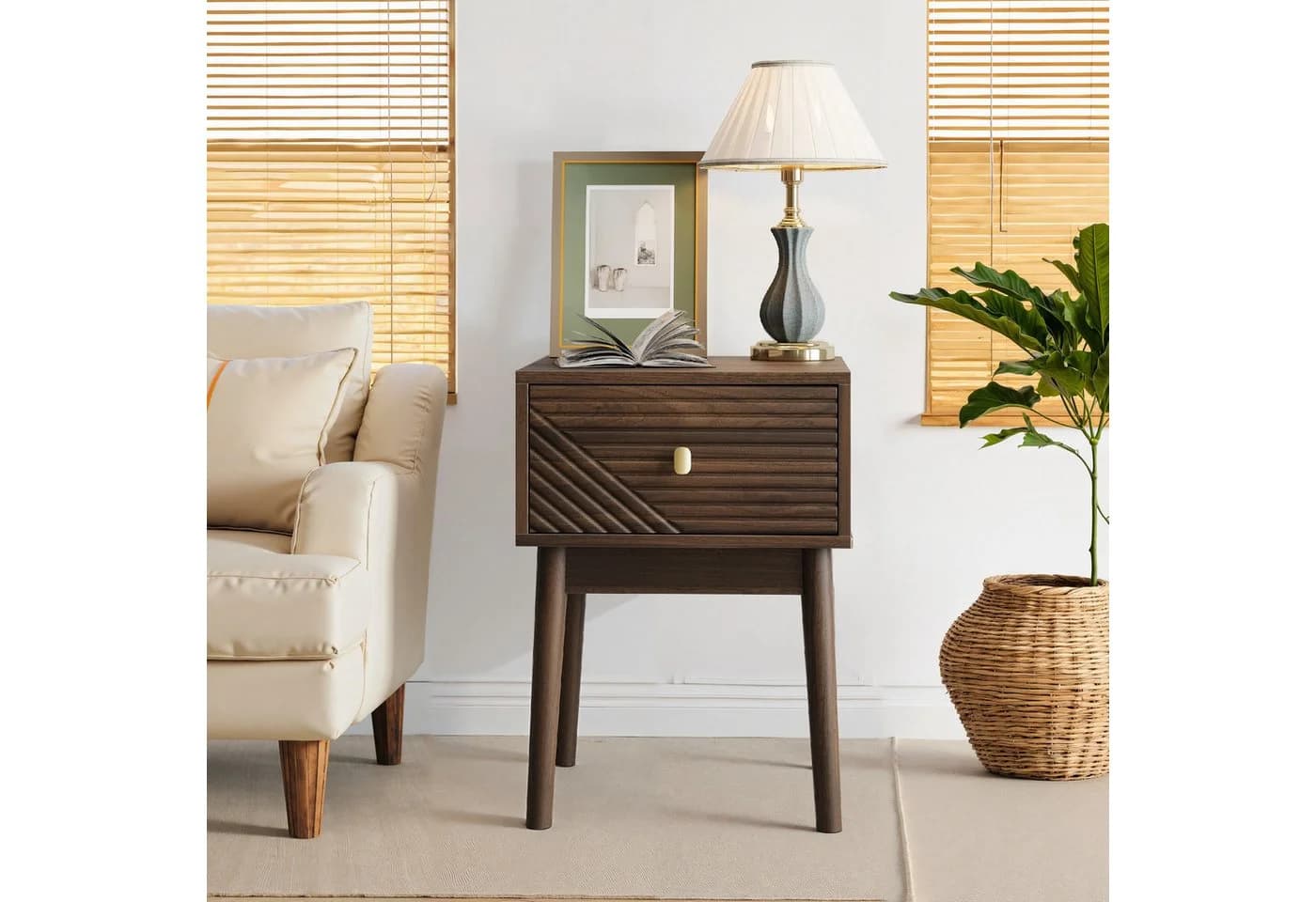 REDOM Nachttisch Kommode Nightstand Mid-Century Modern Nussbaum 2er Set - Bild 4