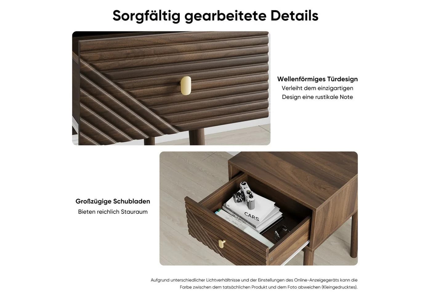REDOM Nachttisch Kommode Nightstand Mid-Century Modern Nussbaum 2er Set - Bild 5