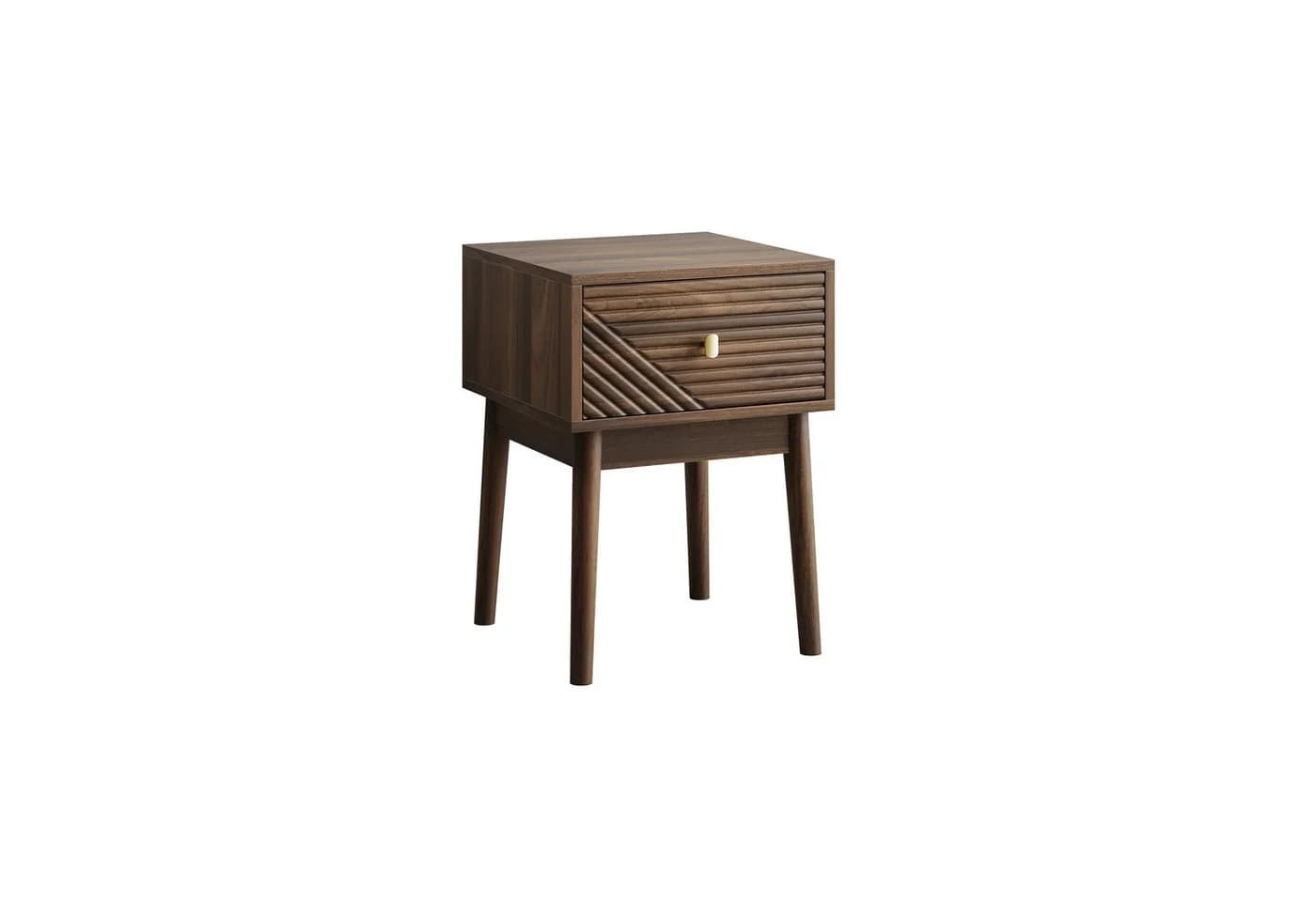 OKWISH Mid-Century Modern Nussbaum Nachttisch mit Metallgriffen, 2er Set