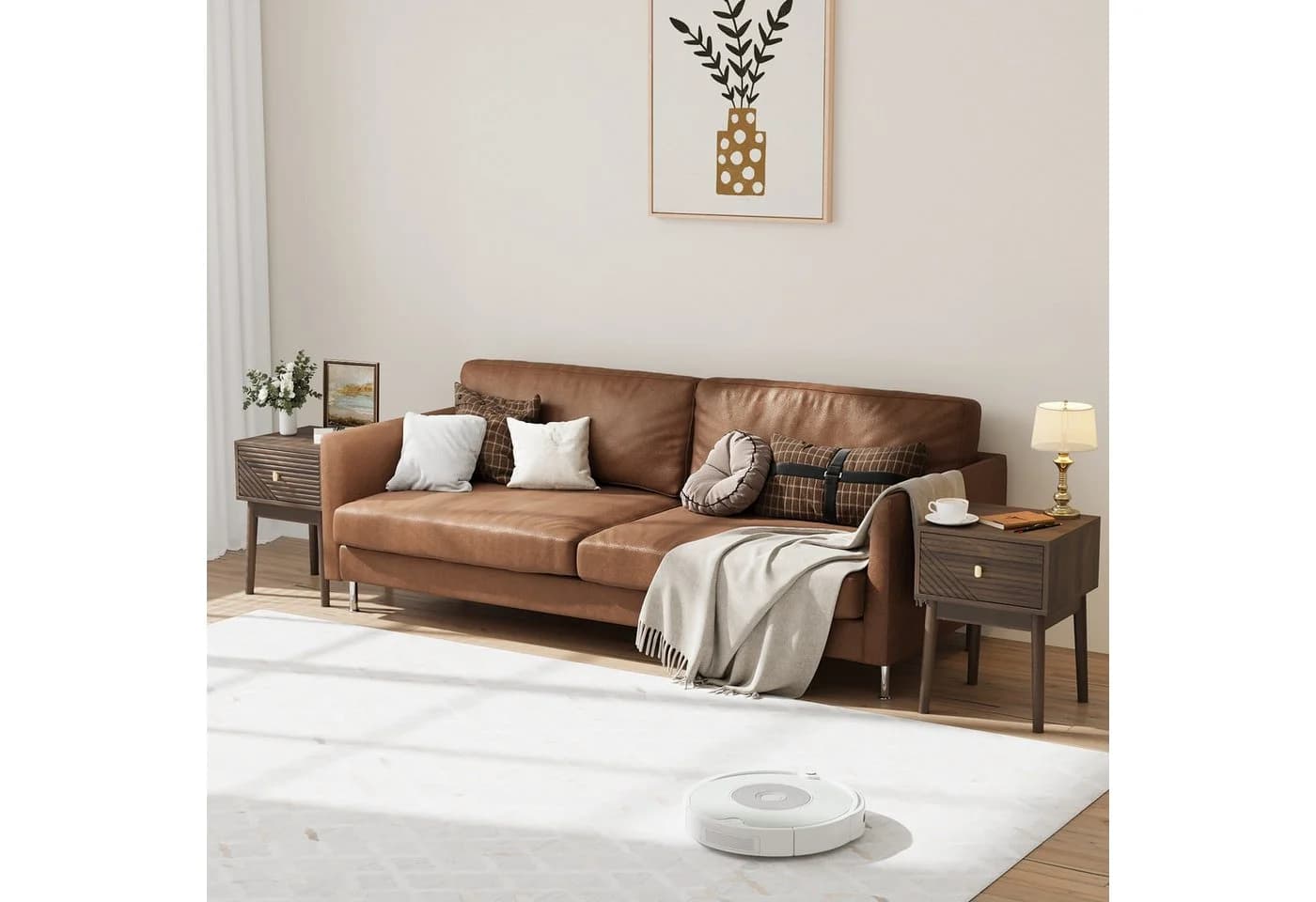 OKWISH Mid-Century Modern Nussbaum Nachttisch mit Metallgriffen, 2er Set - Bild 5