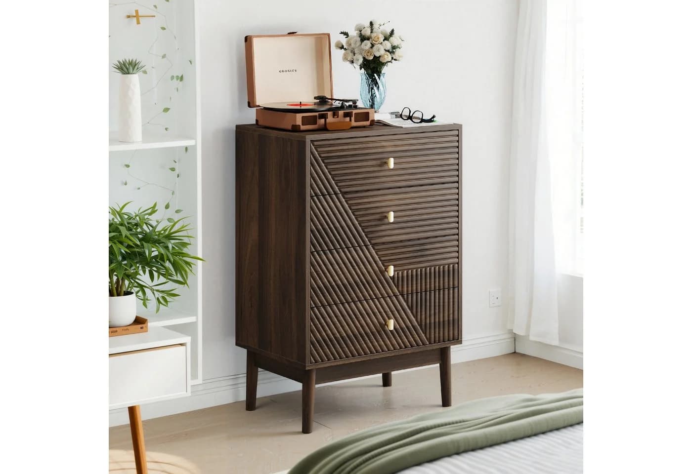 OKWISH Kommode 4 Schubladen Mid-Century Walnuss - Bild 3