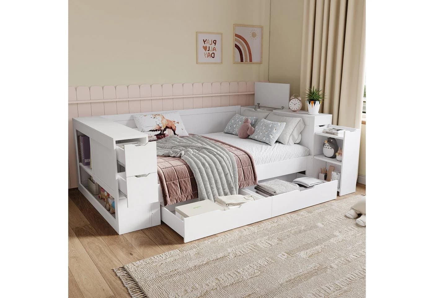 REDOM Holzbett skandinavisches Design mit Stauraum und Nachttisch