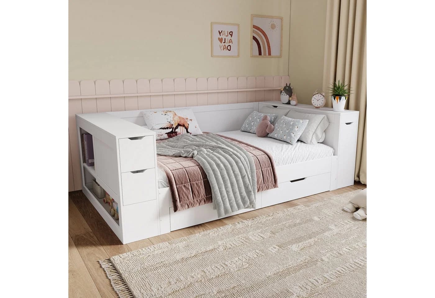REDOM Holzbett skandinavisches Design mit Stauraum und Nachttisch - Bild 3