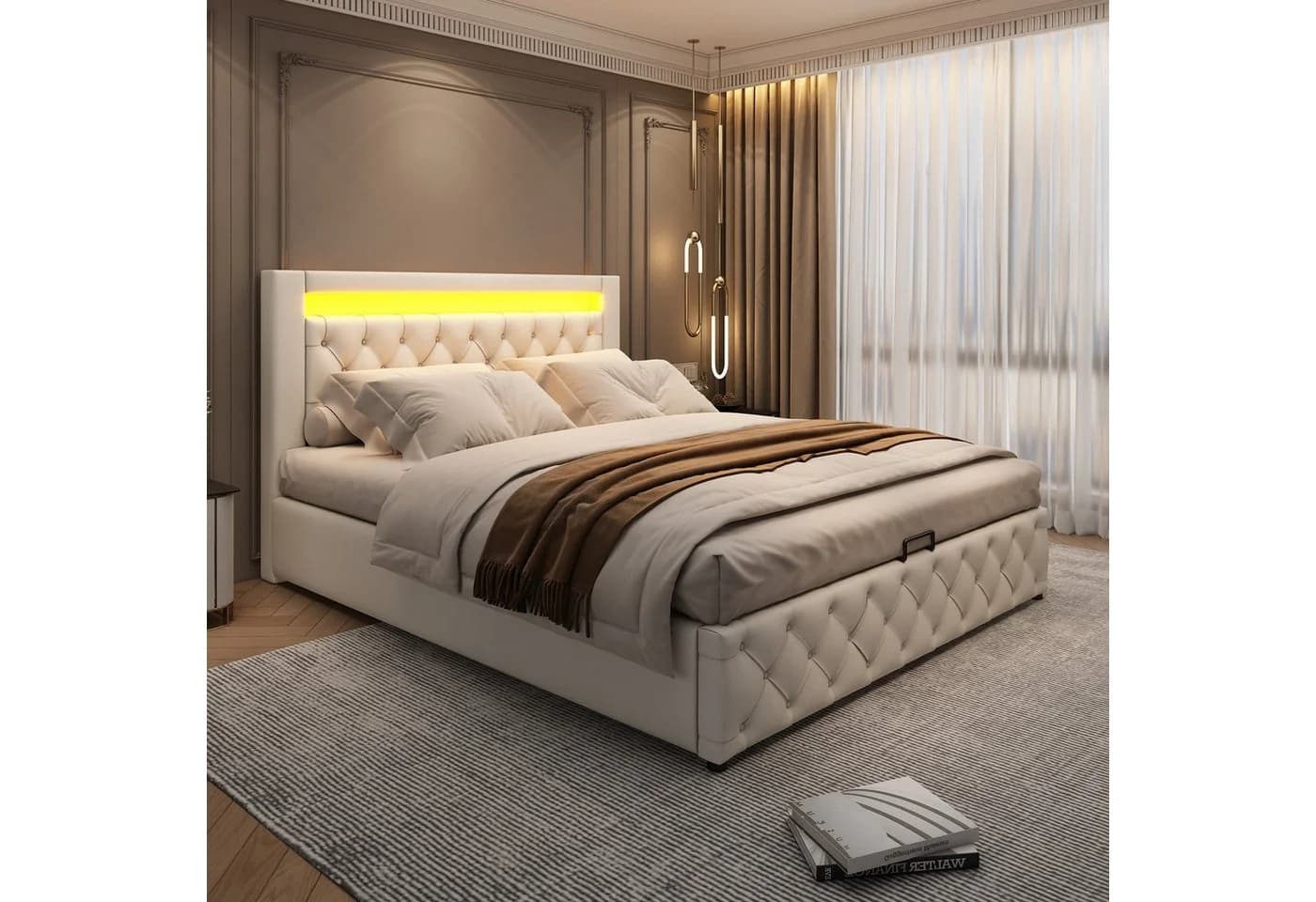 MODFU Polsterbett mit Stauraum und LED-Beleuchtung Weiß - Bild 2