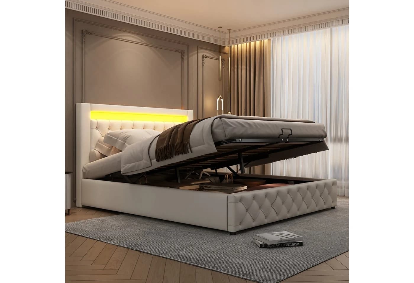 MODFU Polsterbett mit Stauraum und LED-Beleuchtung