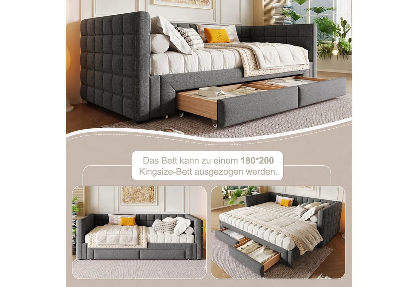 MODFU Daybett Funktionsbett 90x200 cm 2 Schubladen - Bild 4