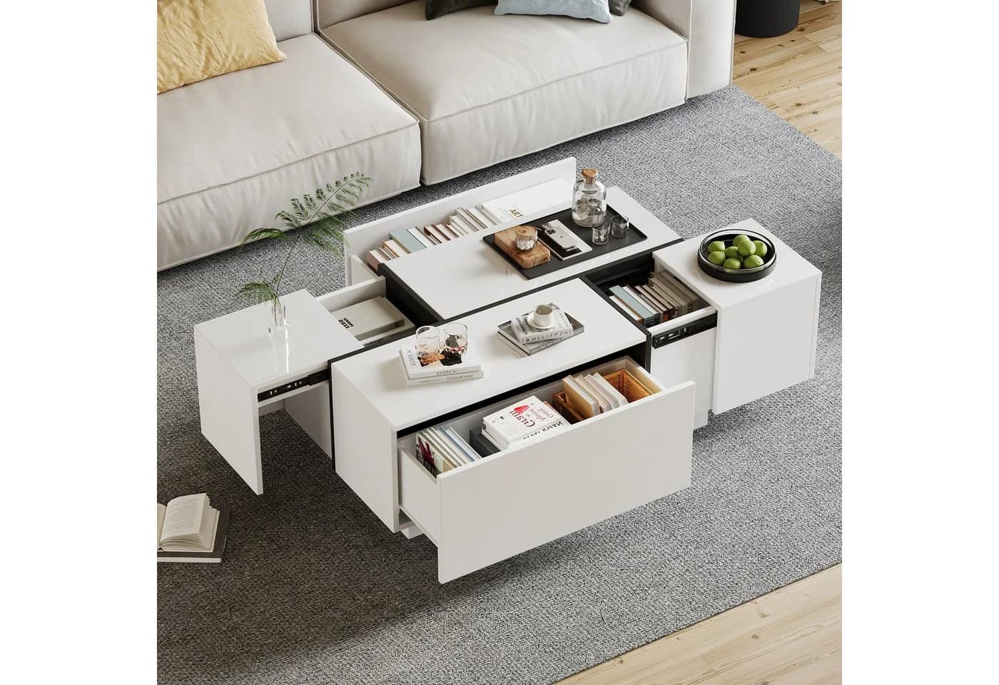 REDOM Couchtisch Weiß Hochglanz mit vier Schubladen - Bild 5