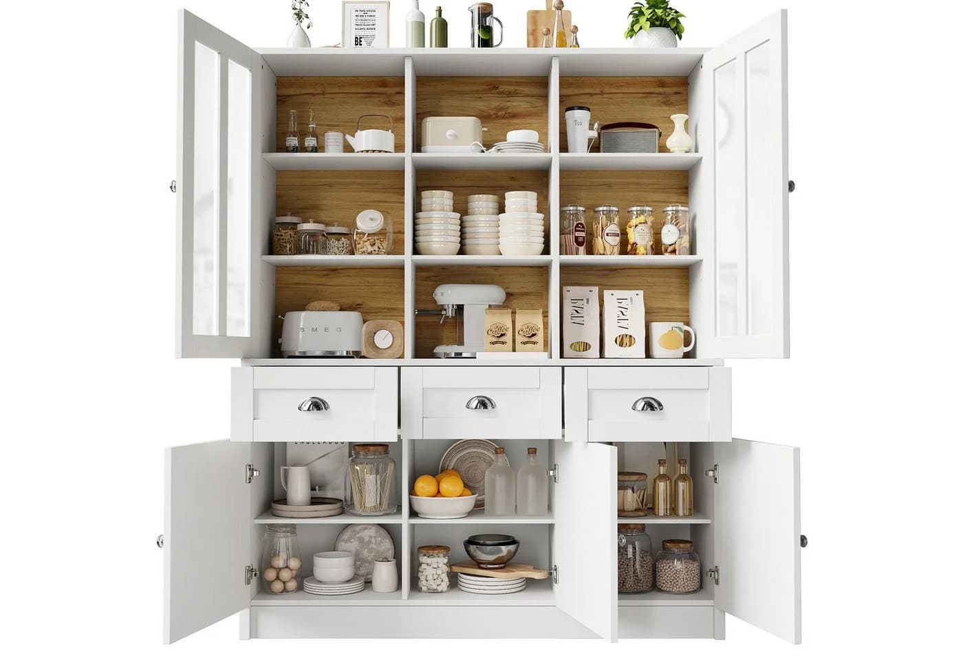 OKWISH Hochschrank Weiß mit Akryl-Türen und Kippschutz