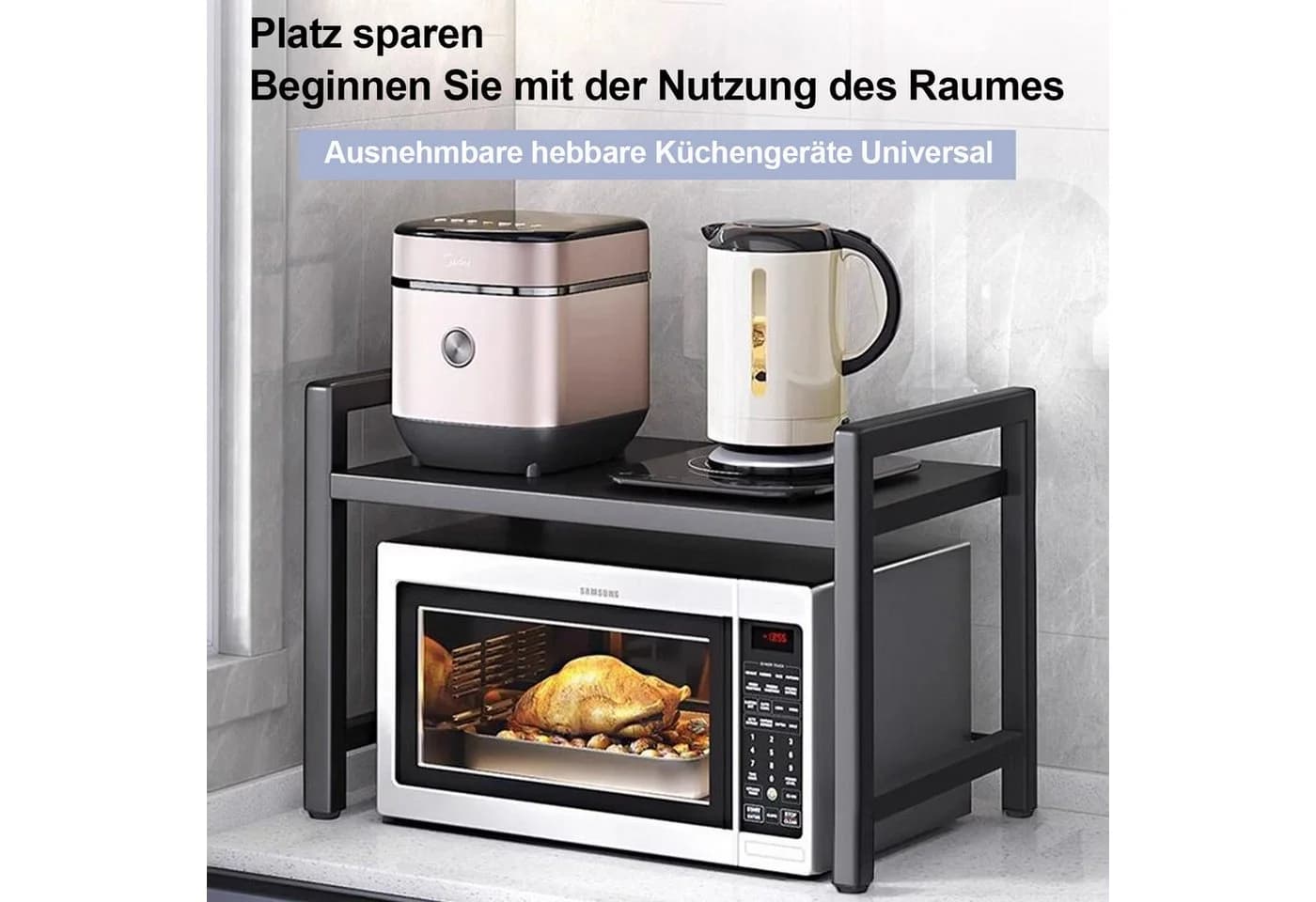 OKWISH Küchenregal Mikrowellenregal Schwarz Verstellbar - Bild 3