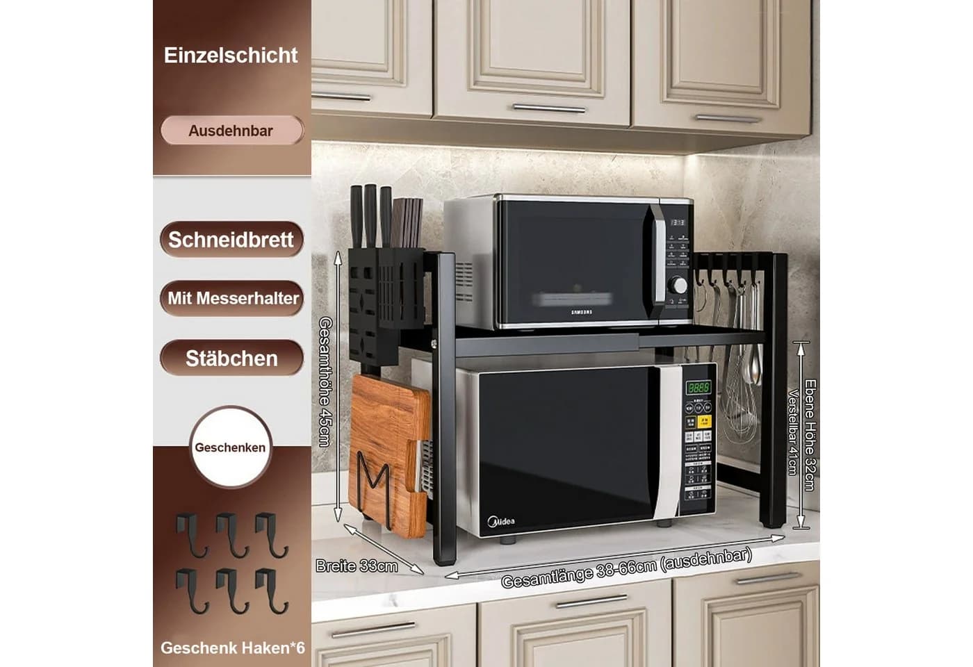 OKWISH Küchenregal Mikrowellenregal Schwarz Verstellbar - Bild 5