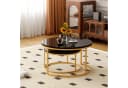 OKWISH Couchtisch Runder Satztisch Schwarz+Gold Marmormuster Bild 3