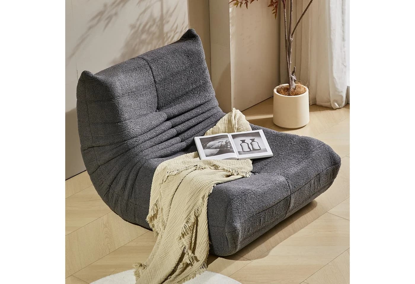 HAUSS SPOLE Lazy Sofa mit Fußhocker Teddysamt Grau - Bild 3