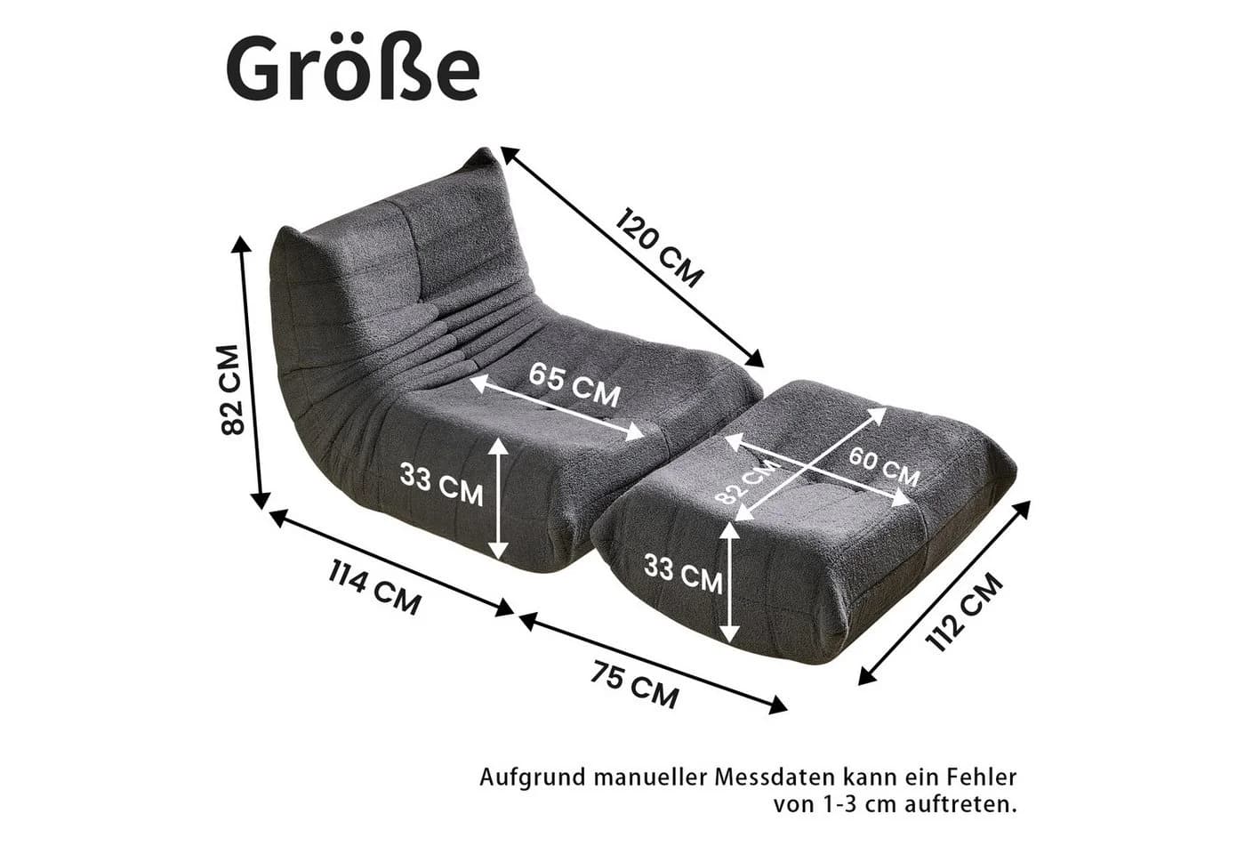 HAUSS SPOLE Lazy Sofa mit Fußhocker Teddysamt Grau - Bild 5